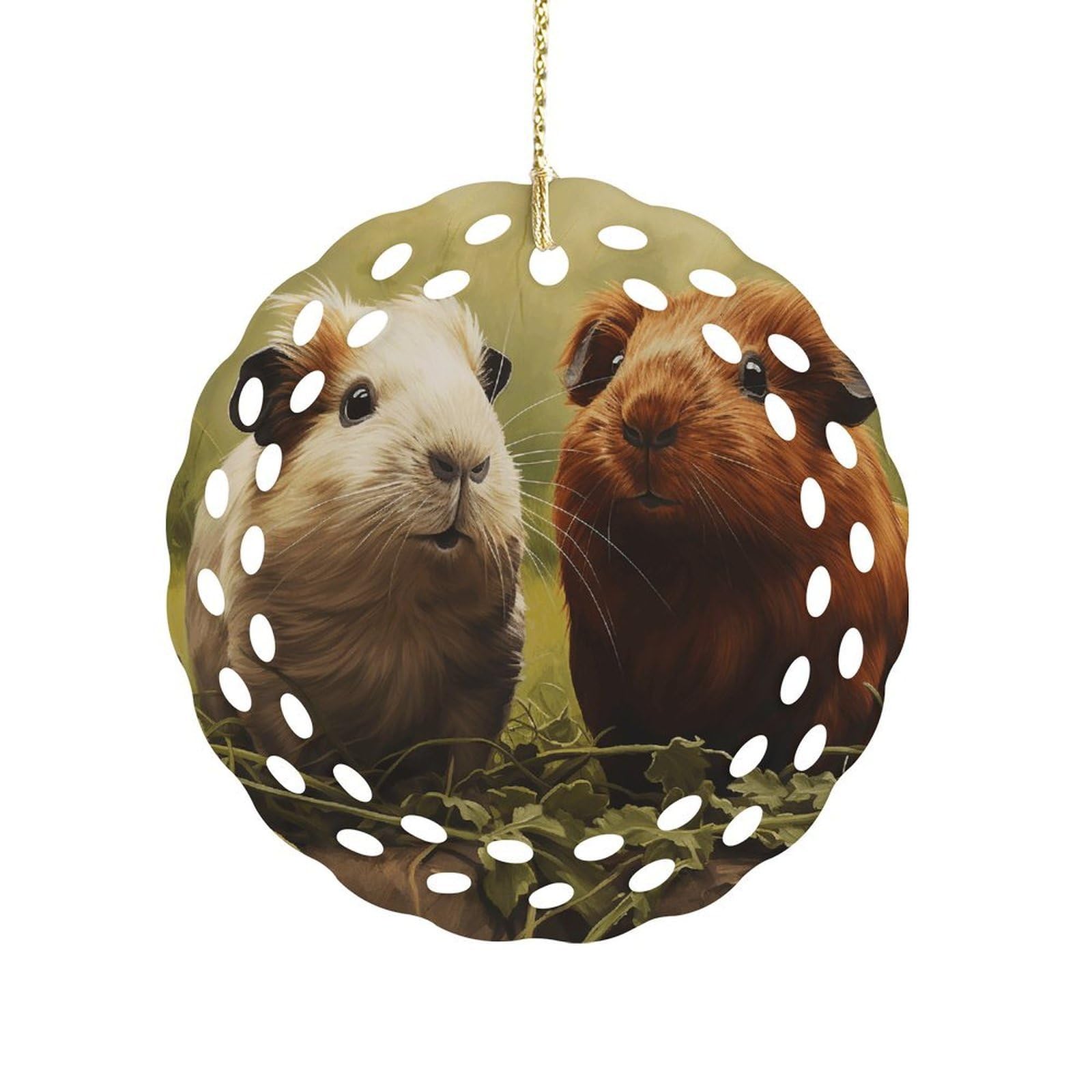 Btcowzrv Style Guinea Pig On The Grass Ceramic Ornament,Round Ornaments With Hole Easy To Hang,Hanging Ornament For Wedding Party Home Window Garden Christmas Day Decor