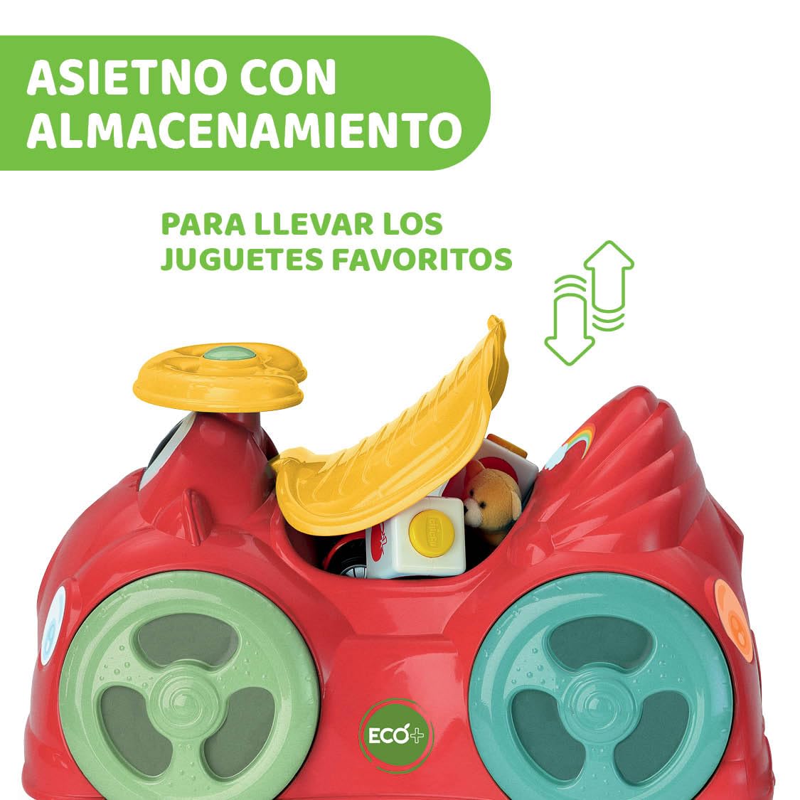 Chicco All Around, Eco+ Rojo, Correpasillos para Niños 1 a 3 Años (Máx. 20 kg), Fabricado en Italia, 75% Plástico Reciclado, Ruedas Giratorias, Claxon Mecánico, Almacenamiento, Pegatinas Incluidas