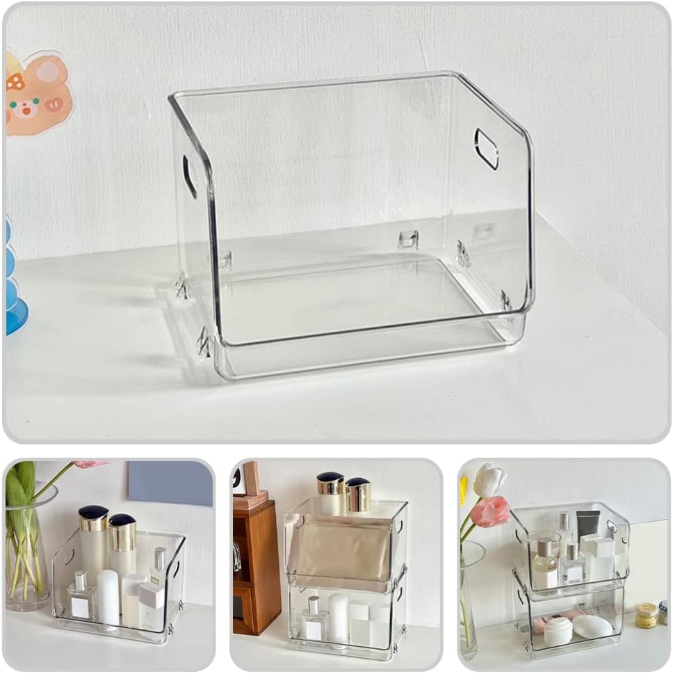 Storage Bins 2pcs Acrylic Desk Organizer Clear Office Desktop Accessories Stationery Pen Organizer for Desk Home Art Stationery Office Supplies Stackable Storage Bins
