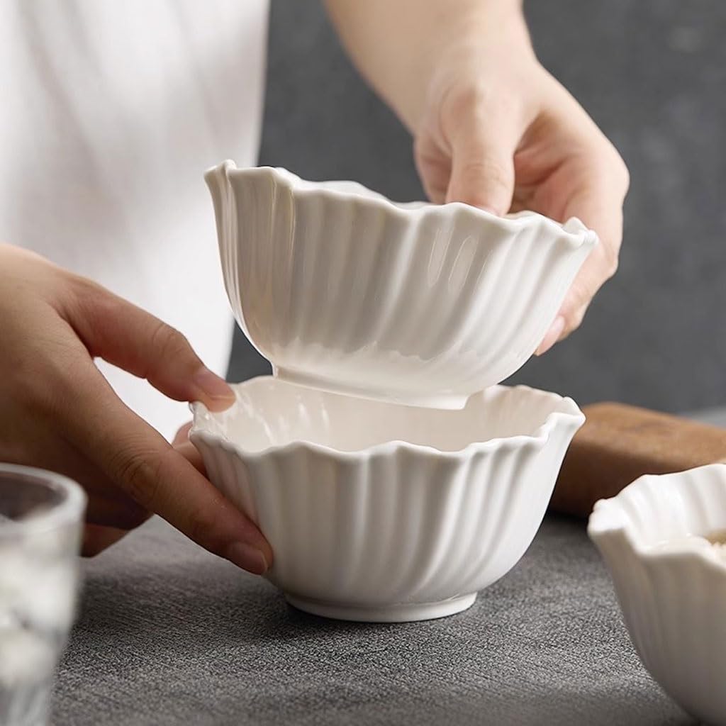 Salatschüsseln Weiße Blumenförmige Suppenschüssel Aus Keramik, Dessertschüssel For Zu Hause, Snackschüssel, Premium-Salatschüssel Abendessenschalen