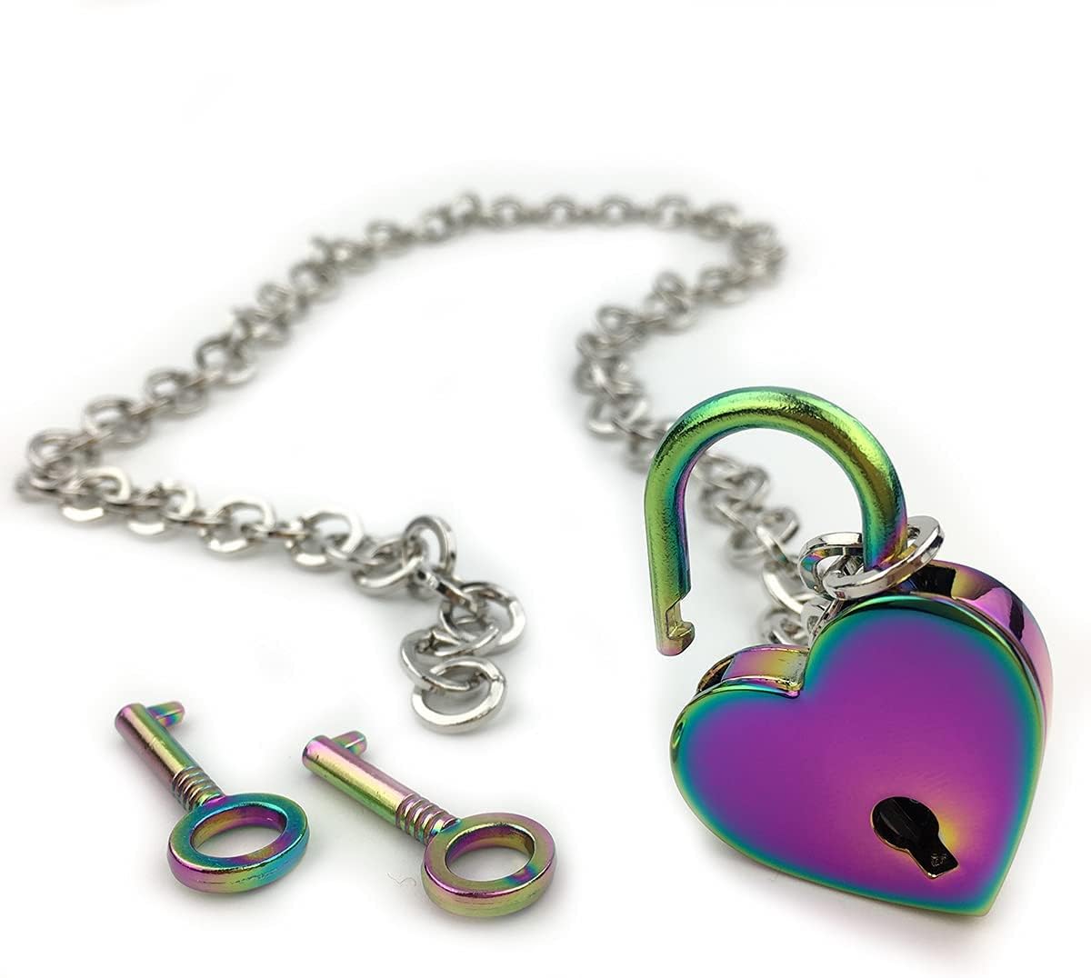 Destiny Love Padlock Choker Collar Necklace with Lock and Two Keys Lock Necklace with Black Box for Women and Men (B, 24)