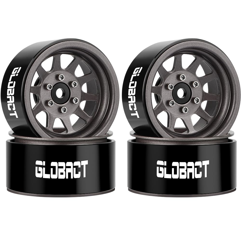 GLOBACT 1.9 Beadlock Wheels Rims RC Wheel Hub for TRX4 TRX6 Axial SCX10 I II III Pro Redcat 1/10 RC Crawler Upgrade Accessories (4Pcs Grey)