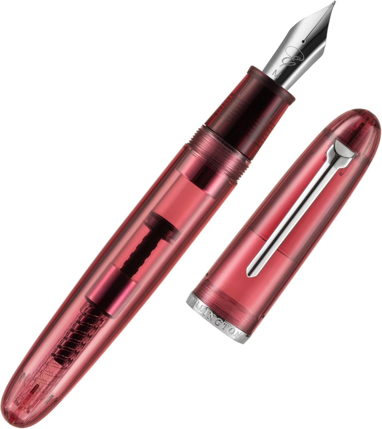 Clarity Transparent Fountain Pen Set – Available in 3 Nib Sizes and 4 Colors, Includes Ink Converter, Elegant Gift Box, – Premium Quality Writing Instrument, 1 Year International Warranty Crimson Clarity Medium