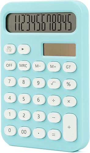 Simple School - Calculadora de escritorio con 4 funciones, calculadora mecánica de mano estética solar azul básica pequeña para estudiantes