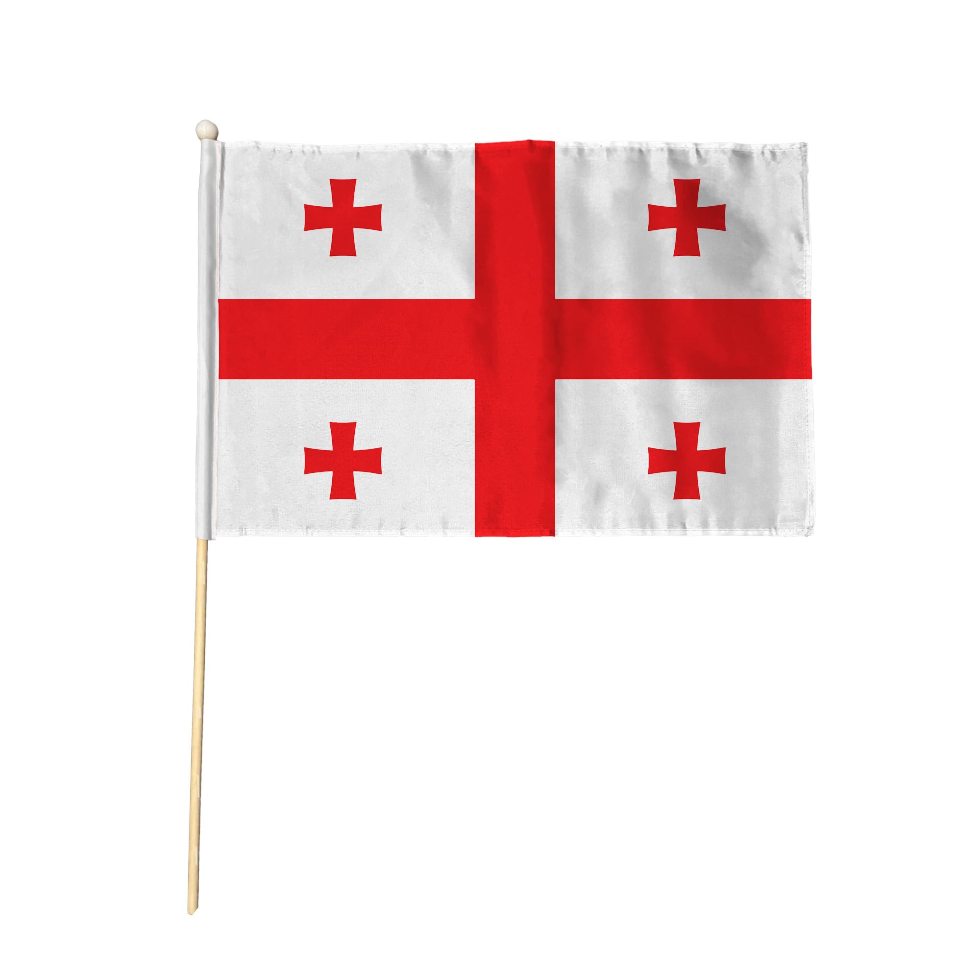 Flagtex Georgia Republic New Pack of 12 Hand Waving Flag (18x12 Inch Large) - Premium Wooden Stick Hand Flag Big Size Natural Wood Pole European Five Red Crosses White Flag Events
