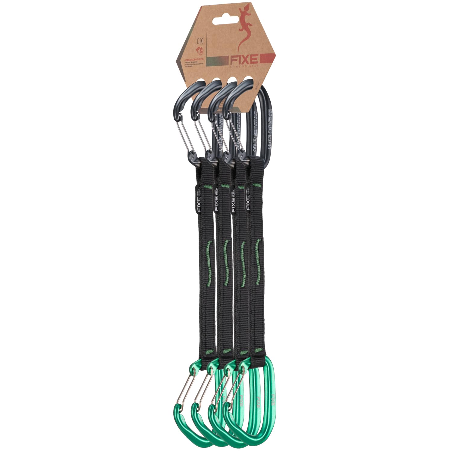 FIXE - Pack 4 Cinta Exprés Puput Wire para Escalada Deportiva y Vías Largas - Ligereza Extrema y Mosquetones Wire - Aluminio 7075 - Poliamida - Color Gris/Verde