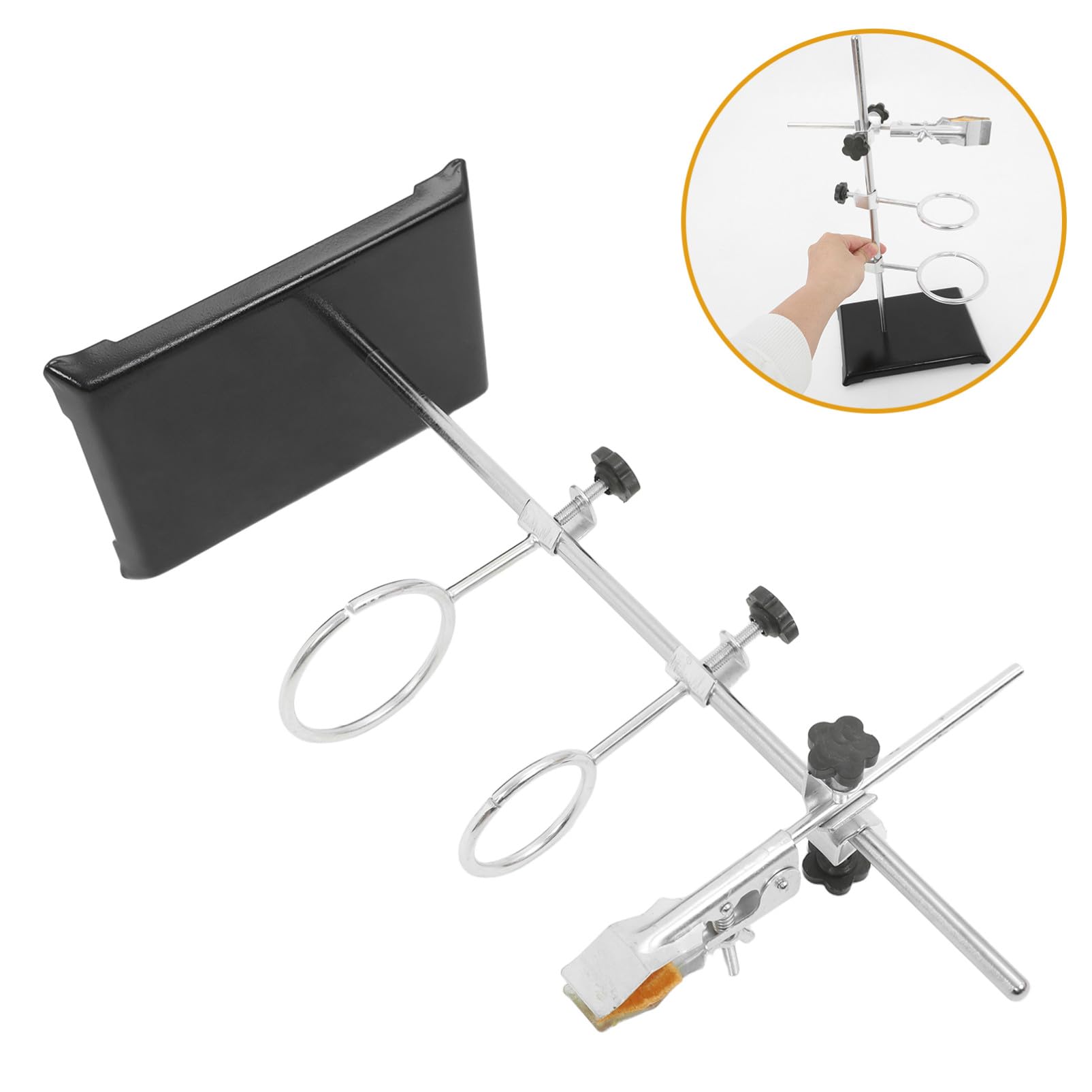 Supporto per Laboratorio Nero in Ferro 40cm Morsetto ad Anello Regolabile per Becher e Apparecchiature da Laboratorio per Riscaldamento e Filtrazione