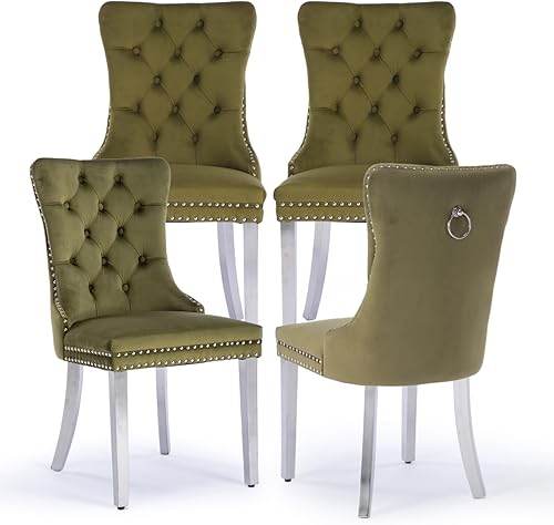 Miniatura 81 de Juego de 6 Sillas de Comedor Tapizadas en Terciopelo, Sillas Laterales de Cocina de Estilo Moderno con Ribete de Tachuelas y Patas de Madera, Anillo