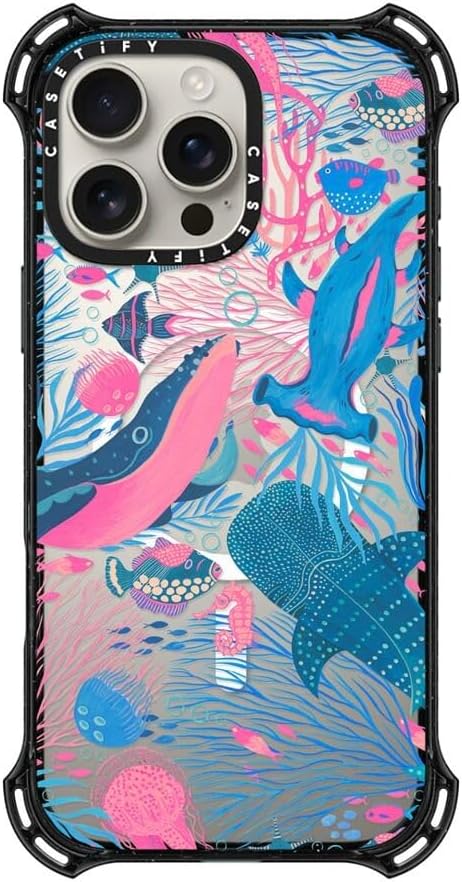 CASETiFY Bounce Case for iPhone 16 Pro Max [Shockproof / 21.3 ft. 6X Military Grade Drop Protection/Compatible with Magsafe] - Under the Sea - Clear Black