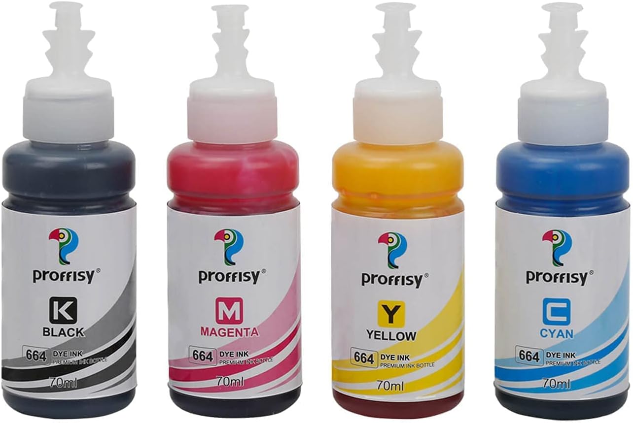 proffisy T664 Ink Cartridge Compatible with Epson EcoTank L1300,L310,L361,L380,L405,L565,L365,L485,L220,L360,L130 Printer Dye Ink Refill Ink (4 Color)