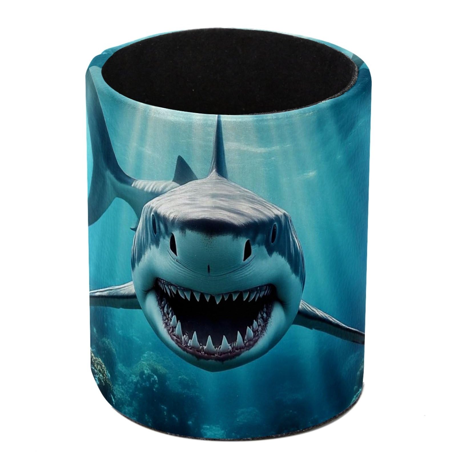 Luoweisi Shark Pen Holder for Desk, Leather Pen Pot, Desk Pencil Holder Round Makeup Organiser Home Office School Suppliers
