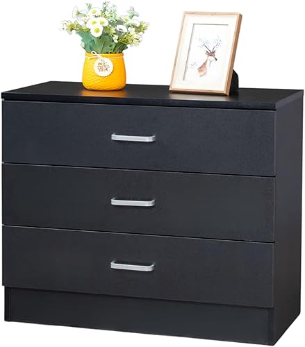 Karl home Cómoda de 3 cajones para dormitorio, cajoneras pequeñas, mesita de noche moderna, cómoda negra con 3 cajones de almacenamiento, aparadores