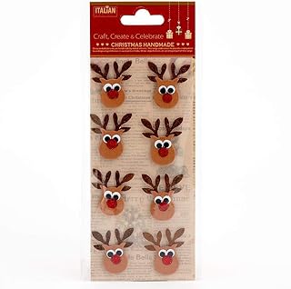 Italian Options Glitter Reindeers Handmade Christmas Craft Decoration Self Adhesive 3.5cm x 3.5cm (8 pcs)