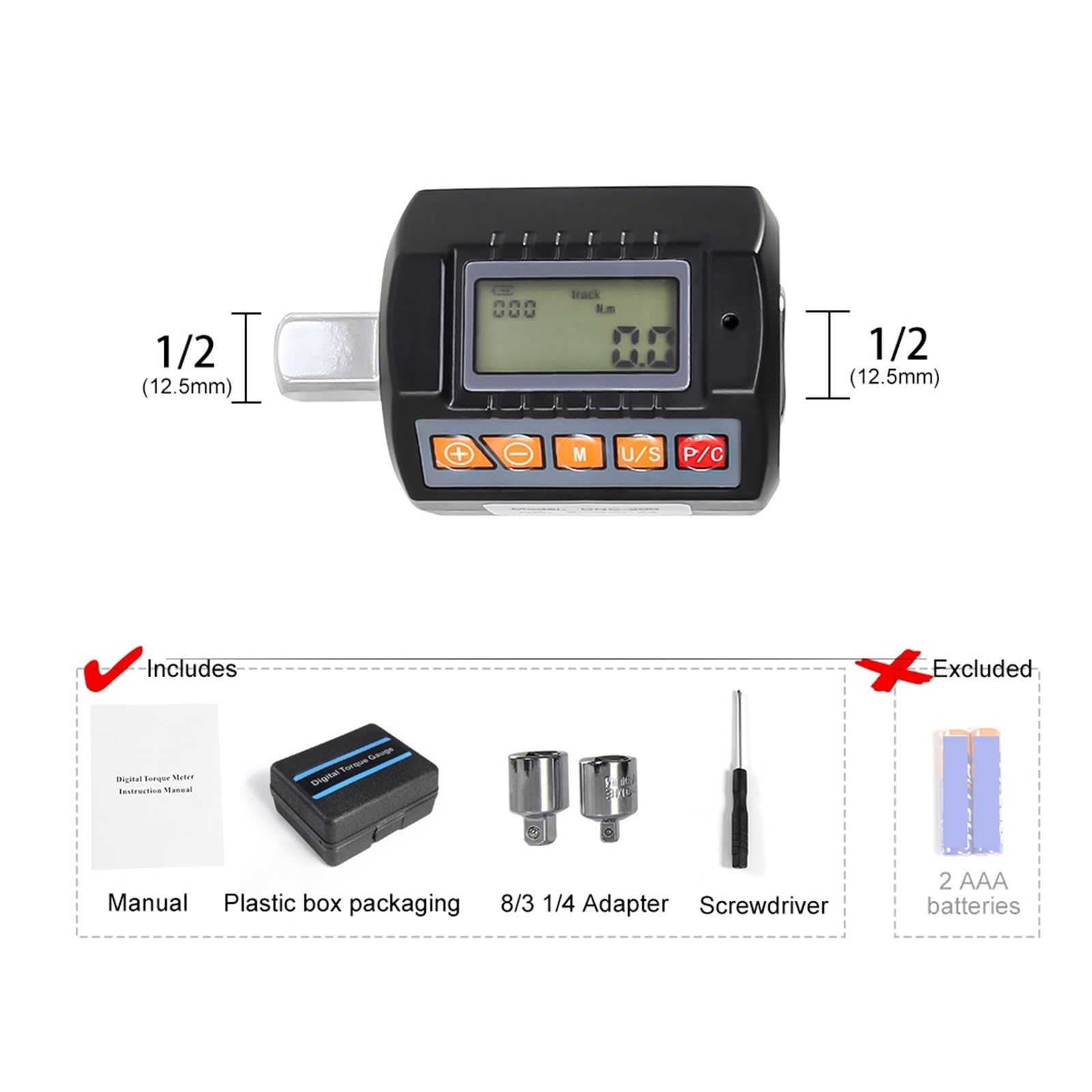 Misuratore di coppia digitale 1/2 regolabile for riparazione auto di biciclette Adattatore di coppia digitale Misuratore di coppia elettronico Utensili manuali(13.5-135Nm)