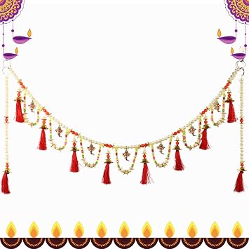 Colorful Toran/Bandarwal/bandhanwar for Door Entrace/Diwali/Navratri/Onam/Pooja Temple Multicolor Beads Toran White Moti Toran for Wall Hanging Indian Decor for PoojaEvents 38