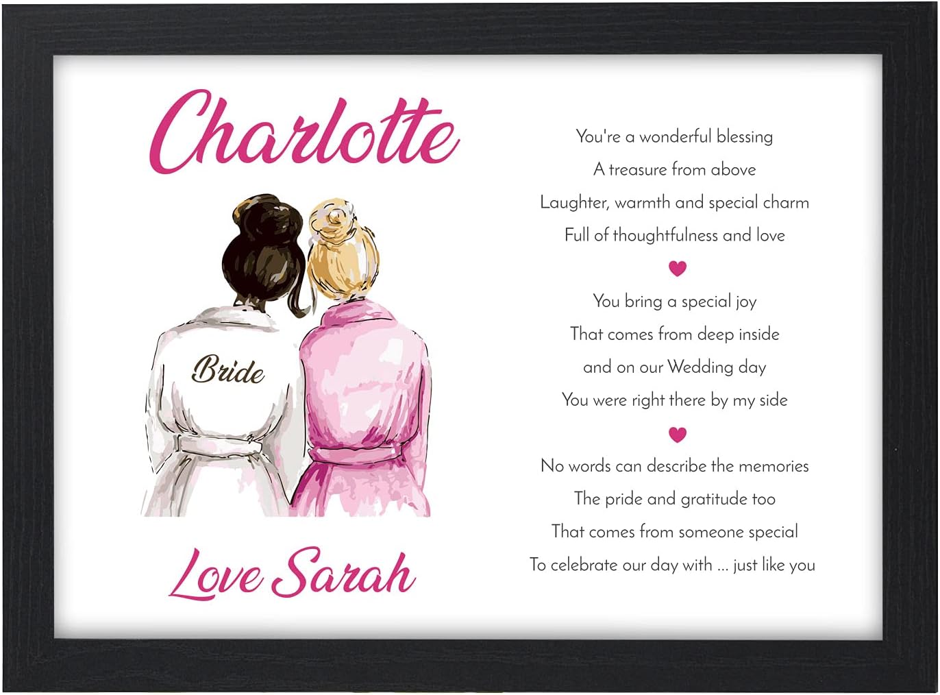 PERSONALISED Bridesmaid, Maid of Honour, Flower Girl Gifts - Bridesmaid Poem Keepsake - Wedding Day Gifts for Bridal Party, Sister, Daughter, Friends - Gifts from the Bride
