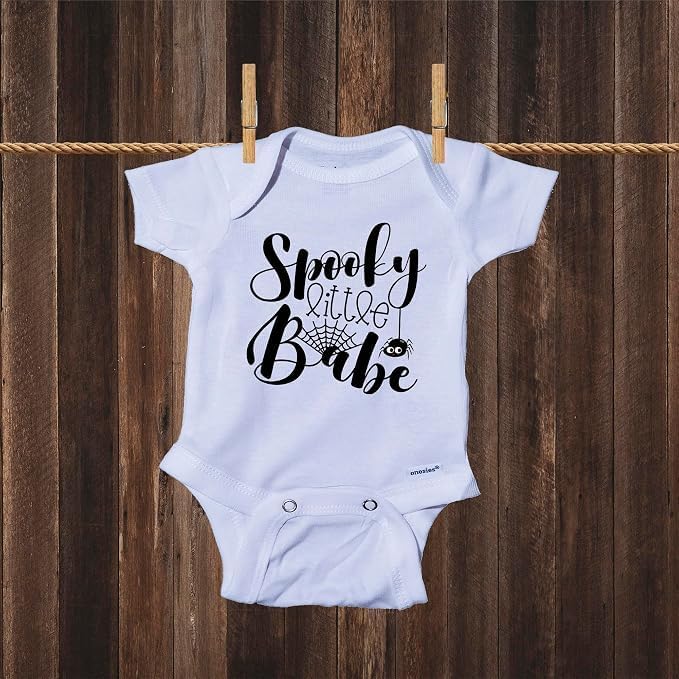Ink Trendz Spooky Little Babe Baby Onesie Cute Halloween Baby Onesie with Spider Web Bodysuit, Baby Boy & Baby Girl (NAT, 0-3M)