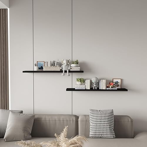 Miniatura 2 de SAUMONIERES Estantes flotantes de pared para dormitorio, baño, montados en la pared, madera maciza de 36 pulgadas de largo, juego de 2, estantes