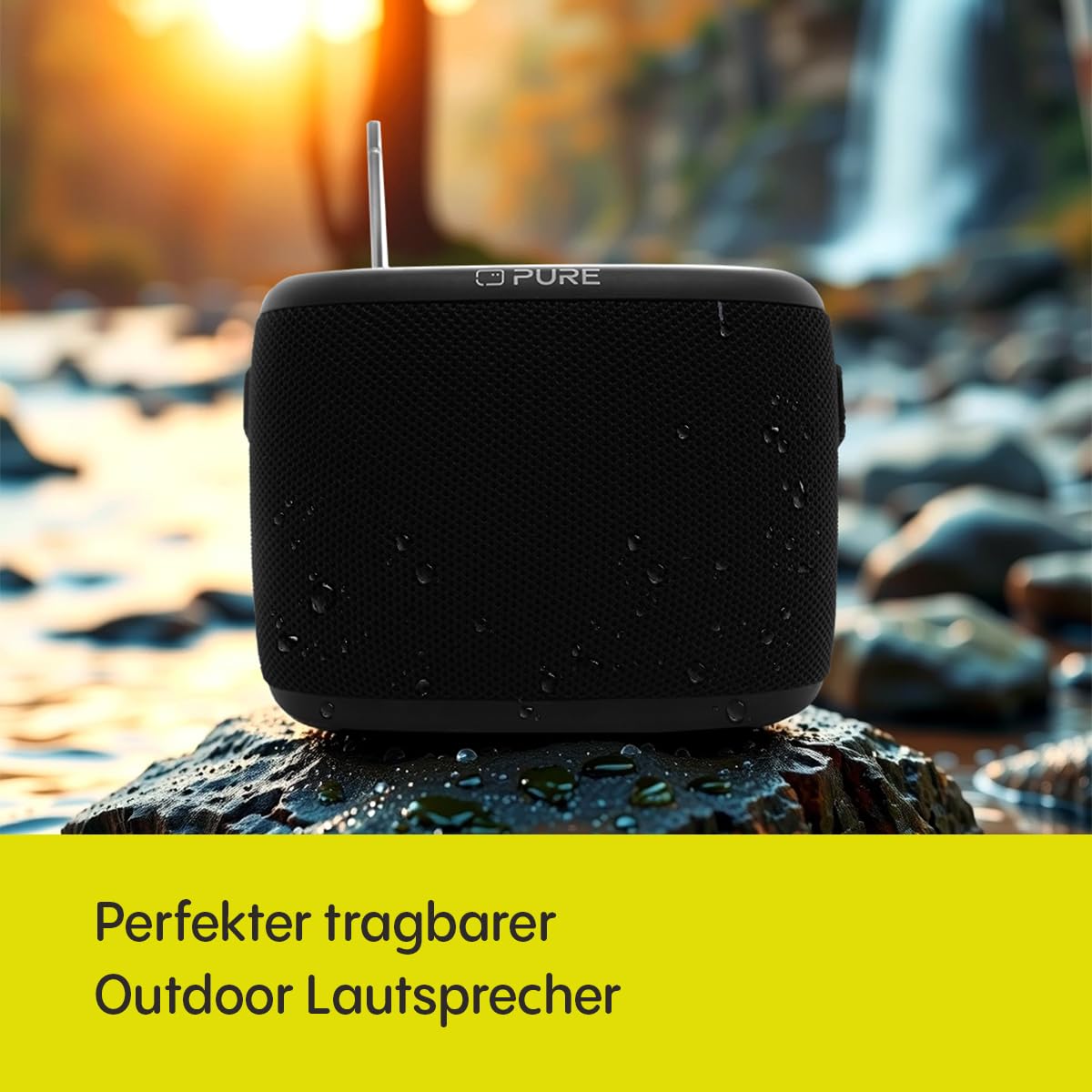 Pure Woodland Outdoor Bluetooth Lautsprecher – Wasserfeste Musikbox mit 10W Sound, DAB+ & FM Radio, 14h Akku, IP67 Schutz, tragbare Bluetooth Box, stabilem Bluetooth 5.1 Streaming - Schwarz