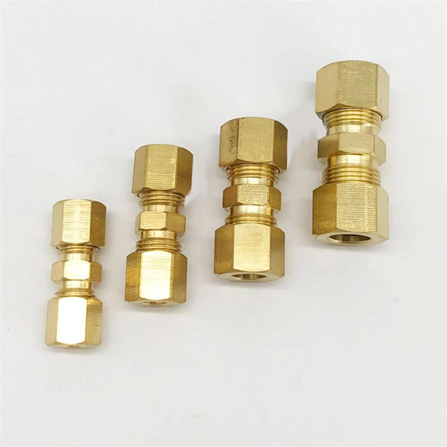 Compression Fittings 5pcs 1/8" 3/16" 1/4" 5/16" 3/8" 1/2"Inch Tube Compression Union Brass Pipe Fitting Connector Oil Water Fuel(1l4 Inch 6.35mm)