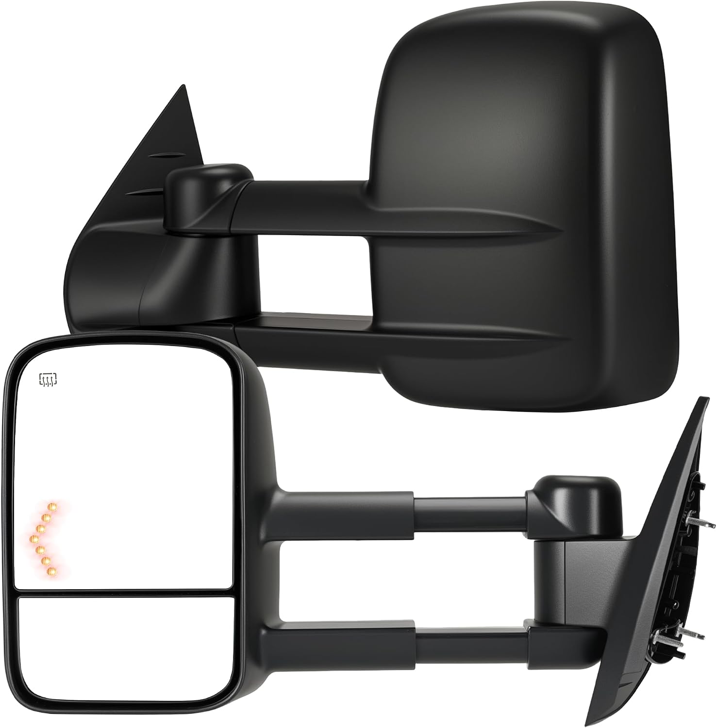 Tow Mirrors Compatible with 2003-2006 Chevy Silverado & GMC Sierra 1500/2500/3500, 2007 Classic, Tahoe, Suburban, Yukon, Escalade, Power Heated, LED Turn Signal, Dual Glass, Black
