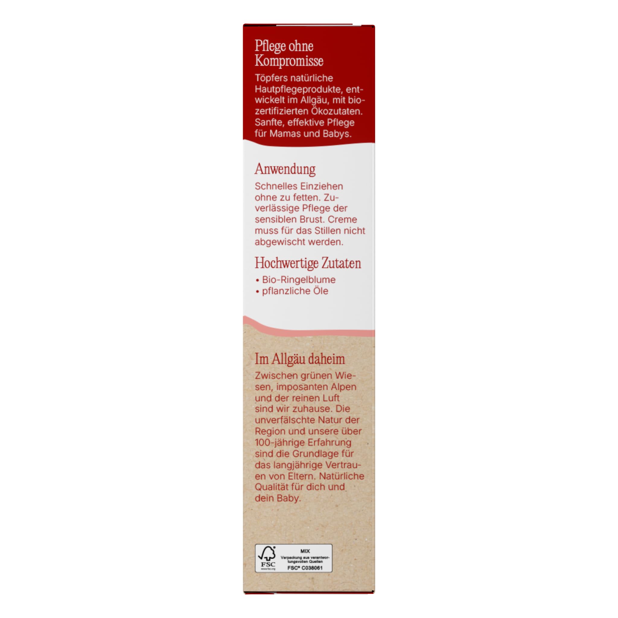Töpfer Mamacare Brustwarzensalbe – pflegende Creme für die Stillzeit – mit Bio-Ringelblume – ohne Lanolin & parfümfrei – 6x25ml