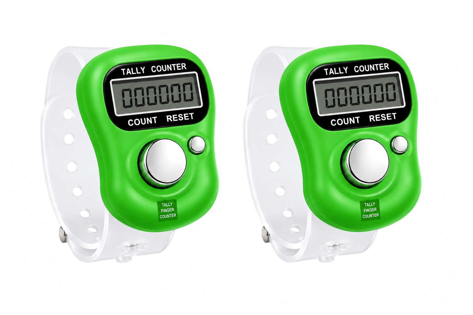 Pack of 2 Digital Finger Tally Counter (Green) | 6 Digit LCD Display | Adjustable Finger Ring Strap | Manual Click Counter with Reset Button for Prayer, Knitting, Crochet, Sports, Event, Inventory-image-30