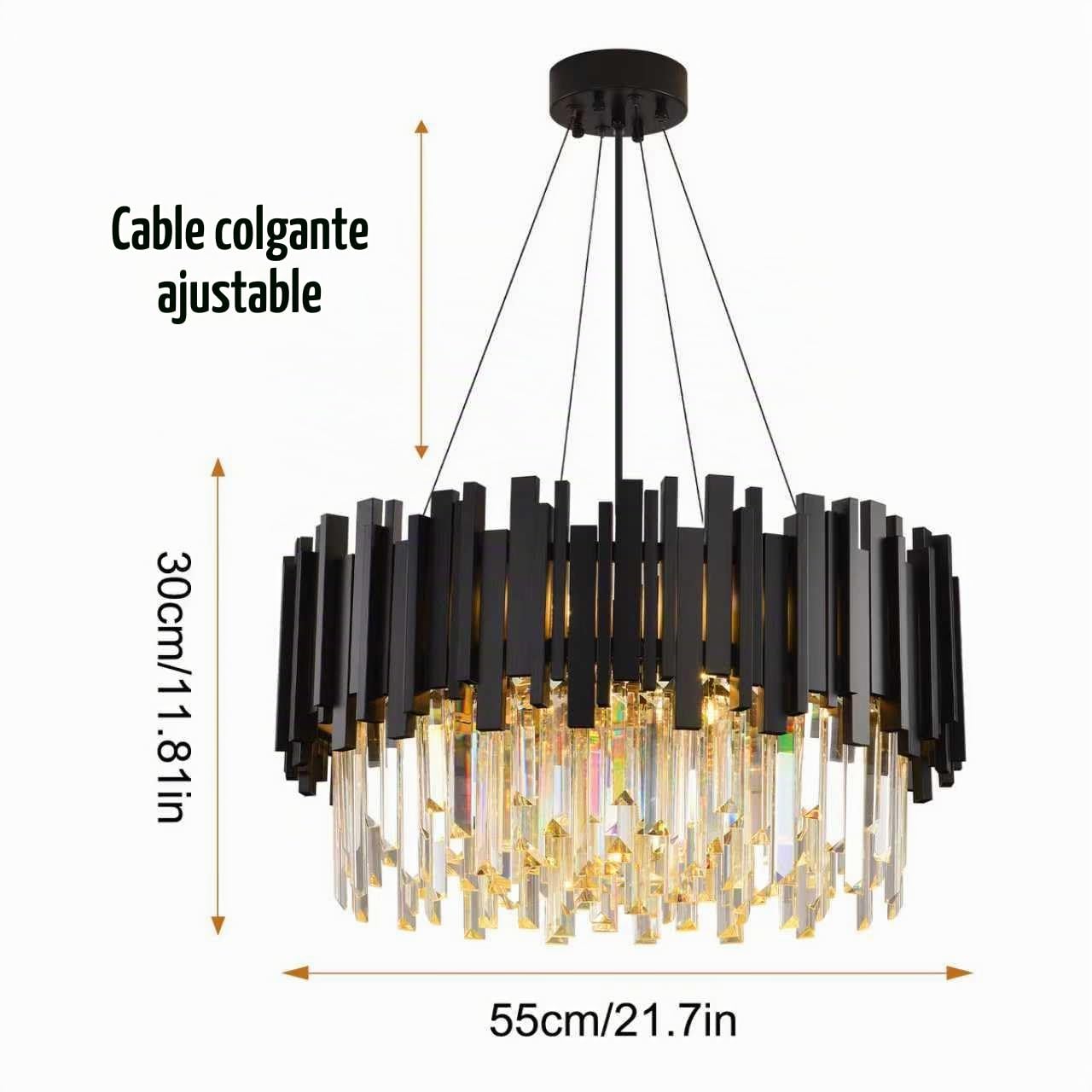 Lámpara de Araña de Cristal Moderna, 9*E14 | Redonda Lampara Negro Cristal Colgante, Cadena de altura ajustable Para Dormitorio, Salón, Comedor