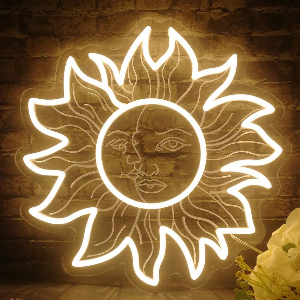 Sun like Chrysanthemum LED Neon Sign for Wall Decor USB Adjustable Brightness Living Room Bars Pub Club Gatherings Art Wall Decor