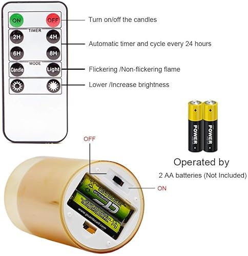 Miniatura 7 de GenSwin - Velas LED sin flama, en recipiente de vidrio, con control remoto de 10 teclas (funciona con pilas)
