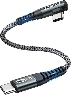 ZKAPOR USB C to USB C Cable Short 30 cm, 240 W USB C Cable PD 3.1 90 Degree Fast Charging Cable 100 W USB Type C Charging Cable for iPhone 15/15 Pro Max, Galaxy S23/S22, Pad Pro, Air, Huawei P40 /Mate