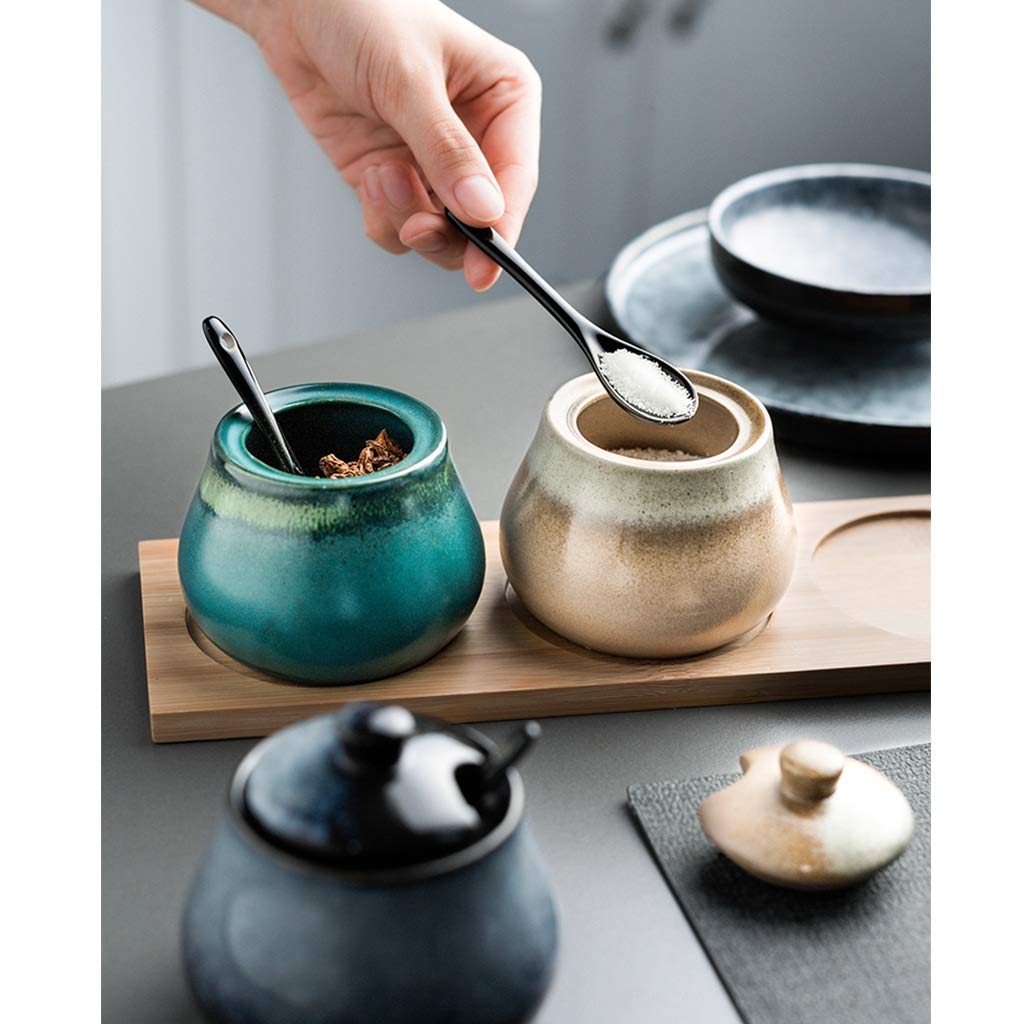 JIY-Spice Garnki ceramiczne przyprawy słoik kuchenny artykuły gospodarstwa domowego shaker przyprawy zestaw przyprawowy butelka kostium trzyczęściowy (rozmiar : F)