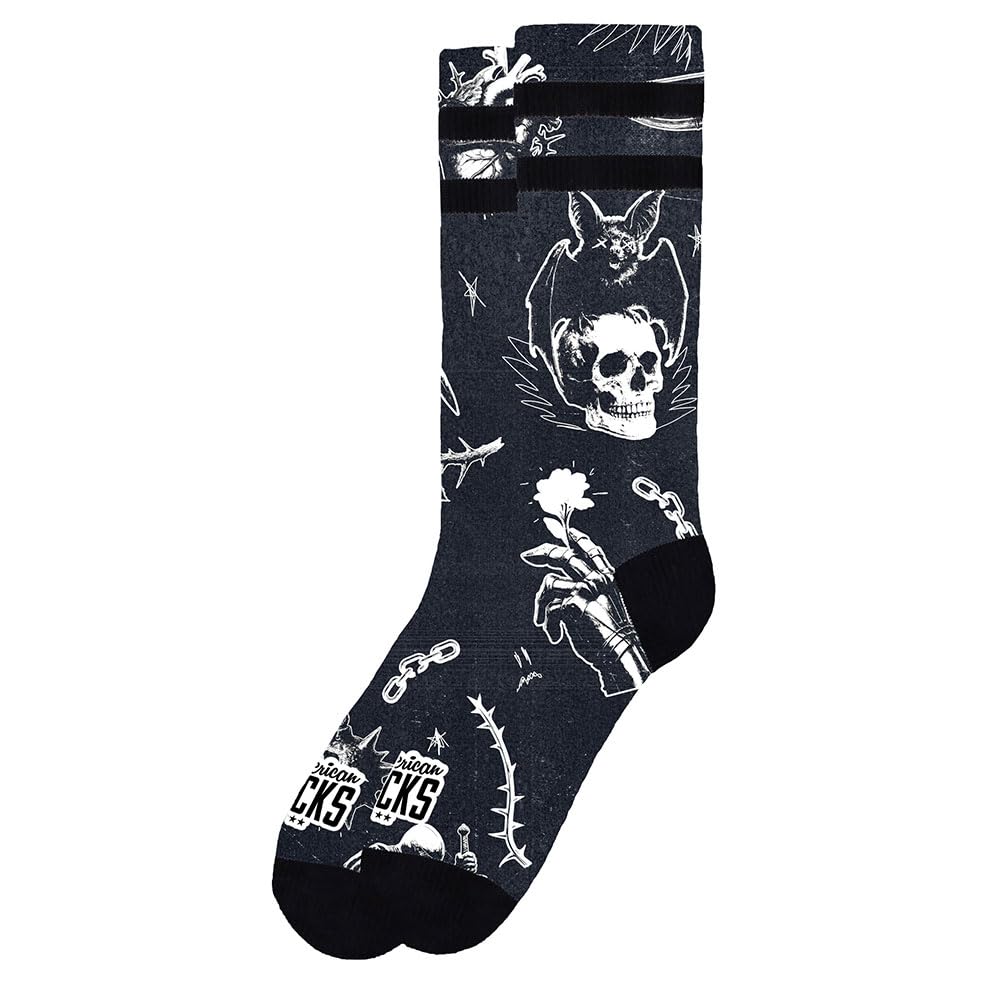 American Socks Men's Black/White Dark Fantasy Crew Socks Eu 41-46