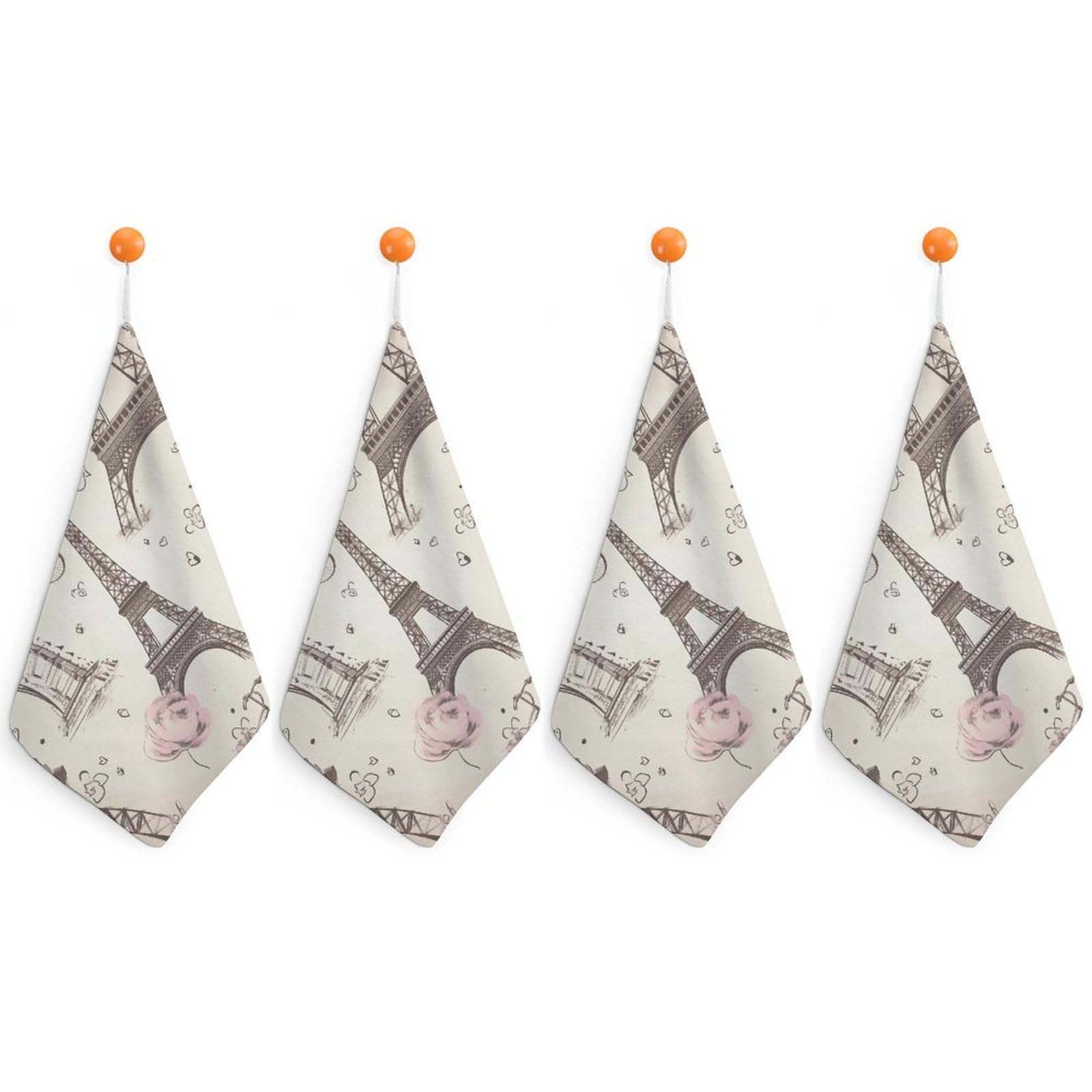LDGSUPH The Eiffel Tower and A Bicycle Hand Towels Fashion Hand Face Towel with Hanging Strap Absorbent Soft Decorative Towel Fade Resistant Cozy Face Cloths for Kitchen Gym Bathroom Towels 4PCS