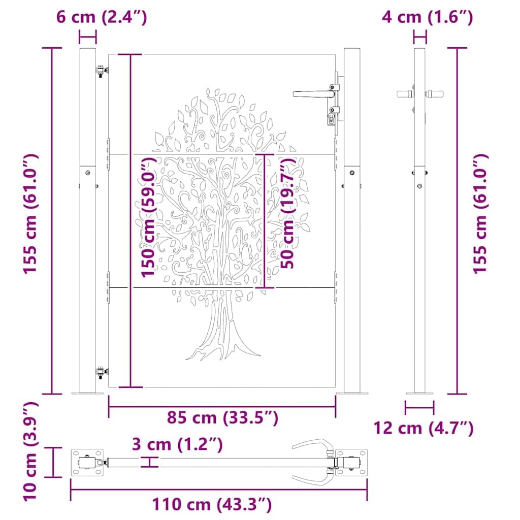 vidaXL Brama ogrodowa 110 x 155 cm Stal Malowana Proszkowo Zamykane