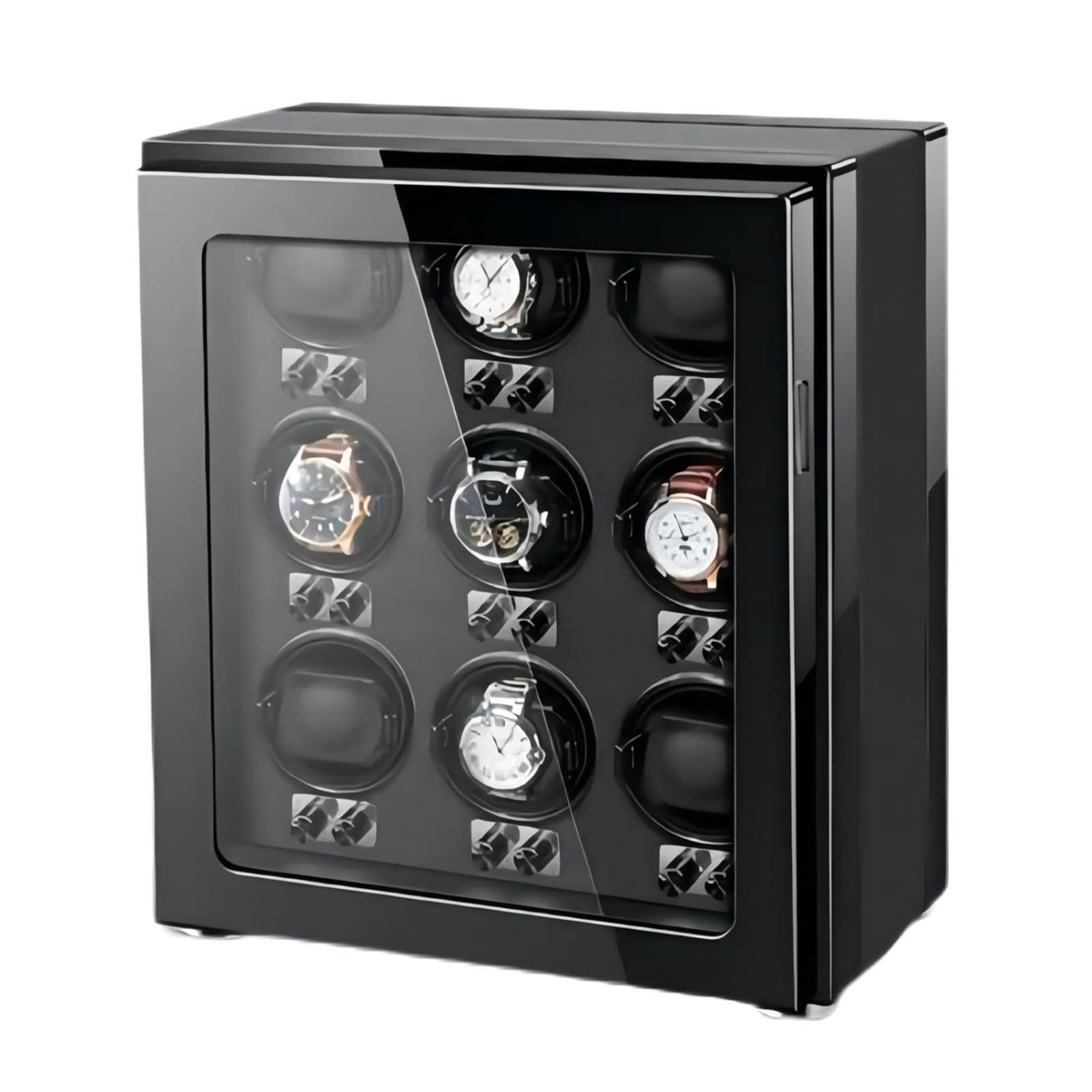 Nine Watch Winder For Automatic Watch With Backlight Super Quiet Motor 4 Rotation Mode Setting View Window AC Adapter or Battery Powered For Men's and Women's Watches