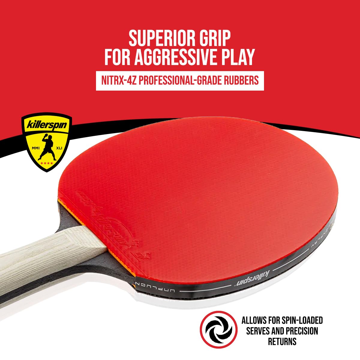 Killerspin JET 600 Table Tennis Paddle, Ping Pong Paddle for Intermediate or Advanced Players, Table Tennis Racket with Wood Blade, Nitrx Rubber Grips Ping Pong Balls, Memory Box for Storage – Red & Black