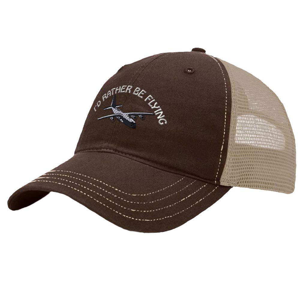 Richardson Trucker Mesh Hat C-130 I'd Rather Be Flying Embroidery Cotton Dad Hats for Men & Women Snapback Brown Khaki