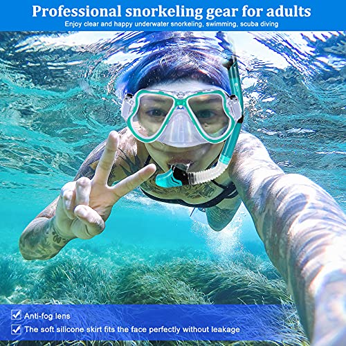 JARDIN Dry Snorkel Set, Panoramic Wide View Snorkel Mask, Anti-Fog Tempered Glass Diving Mask, Free Breathing& Easy Adjustable Strap Scuba Mask, Professional Snorkeling Gear for Adults