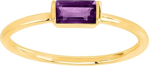 Finecraft Anillo de piedra natal de corte baguette en oro de 1 quilates, Aleación, oro amarillo, oro, piedras preciosas