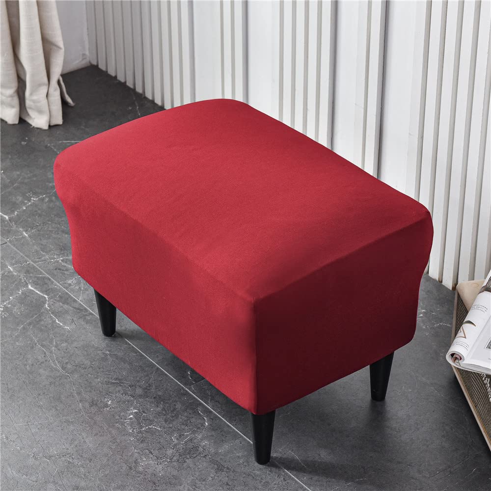 Highdi Burgundy Red Ottoman Cover Rectangle Velvet Spandex, Stretch Footstool Slipcover, Stool Protector Cover With Elastic Bottom, Dustproof Removable Washable Footrest Pouffe Covers (,2Pcs)