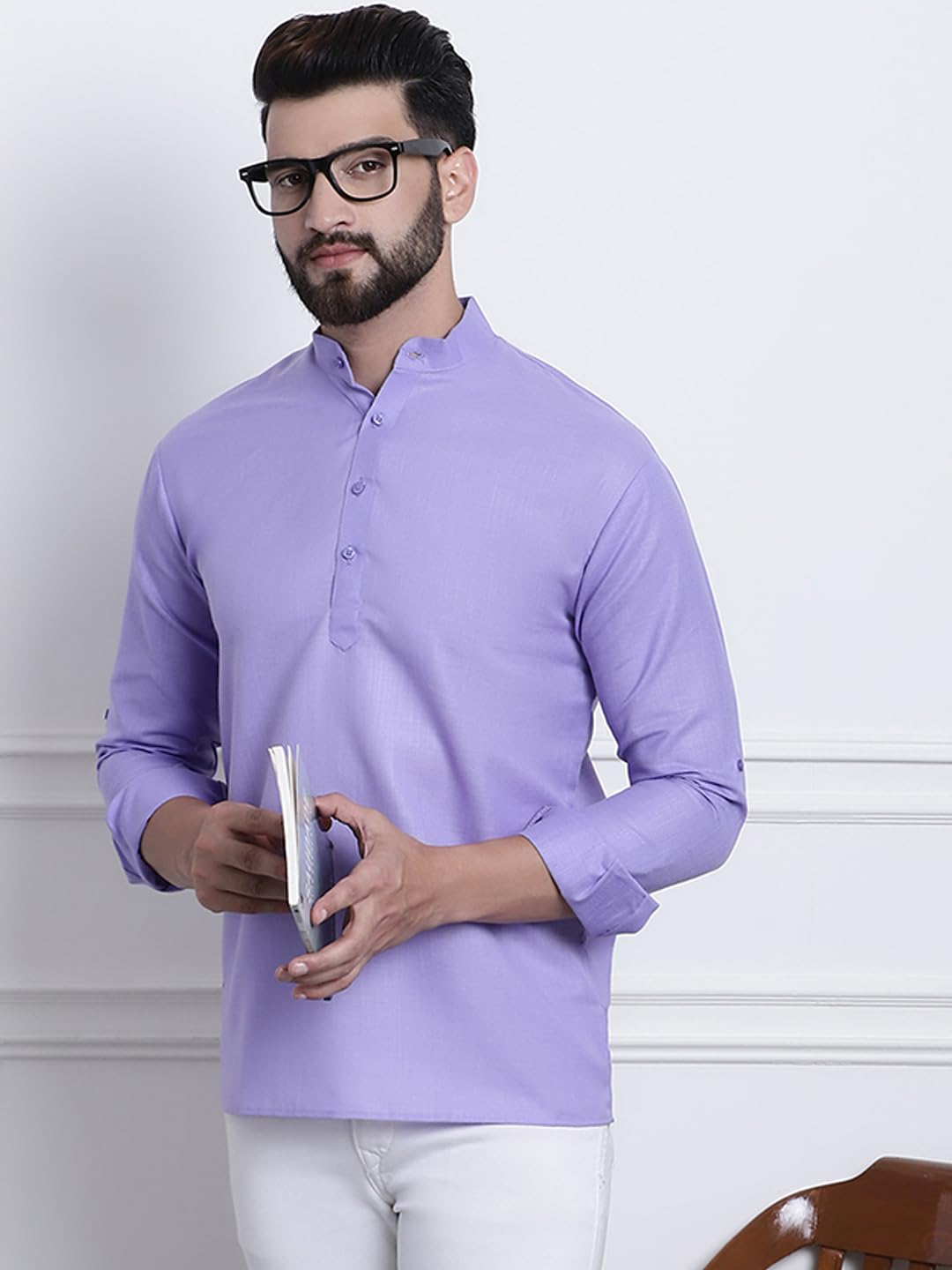 Sojanya (Since 1958, Men's Cotton Blend Purple Solid Only Short Kurta