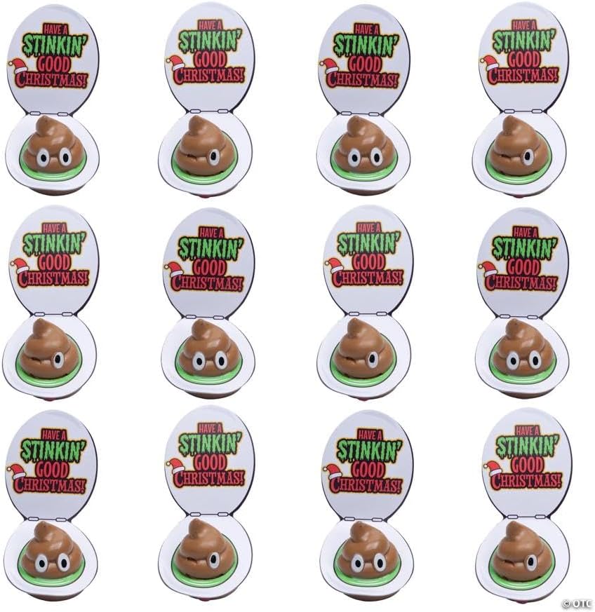 Fun Express Mini Poop Emoji Character Christmas Handouts with Card for 12
