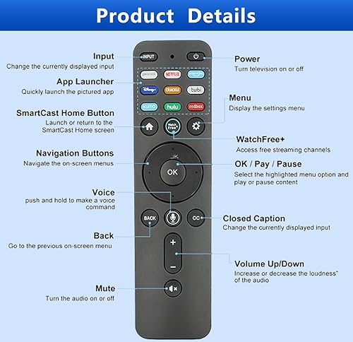 Miniatura 3 de XRT260 Control remoto por voz compatible con Vizio Smart TV V-Series M-Series P-Series Controlador de repuesto con Netflix PrimeVideo Xumo Hulu