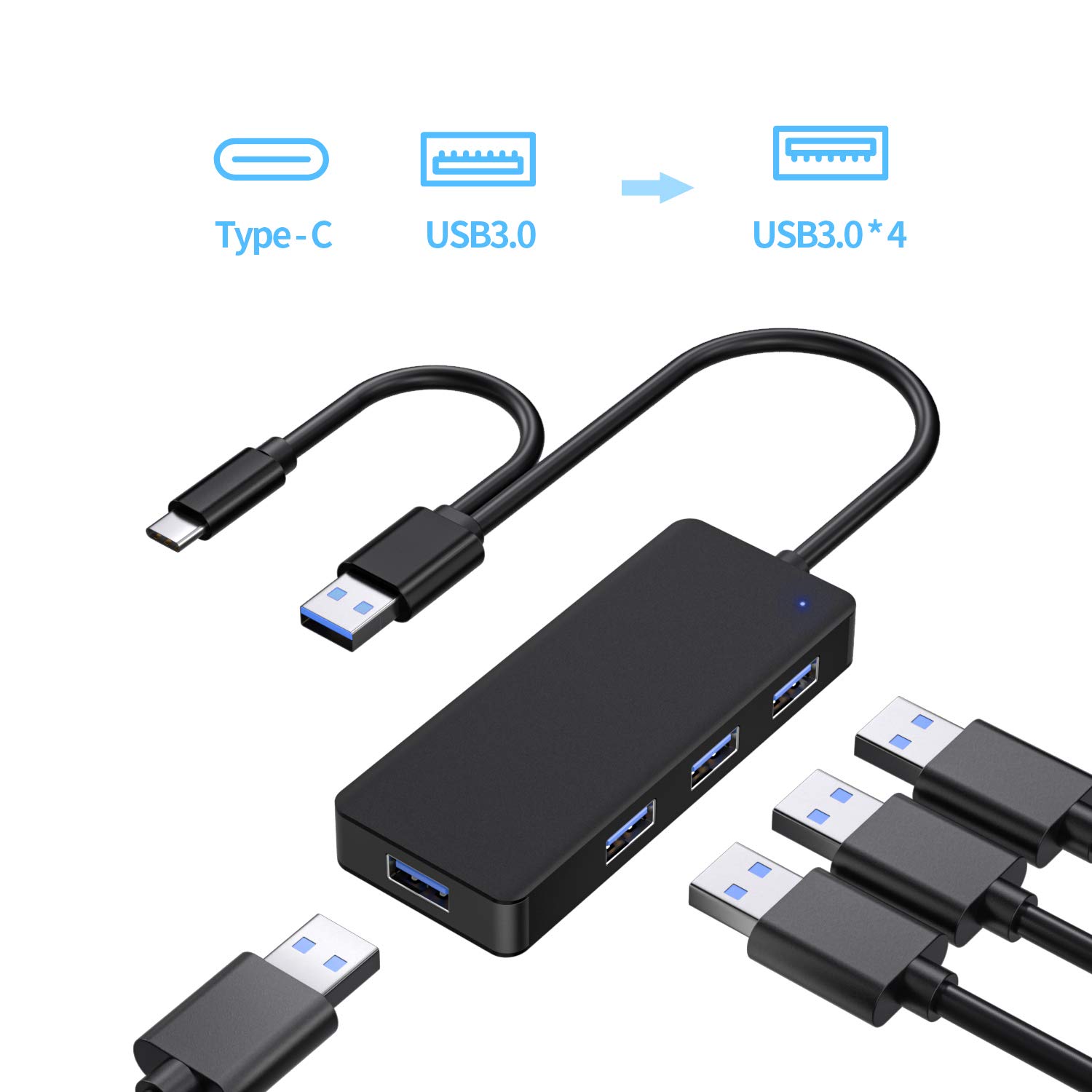 USB c hub and USB hub with 4 Port USB 3.0,USB Splitter multiport USB Port Expander, for Laptop MacBook, Mac Pro, Mac Mini, iMac, Surface Pro, XPS, PC, Flash Drive, Mobile HDD