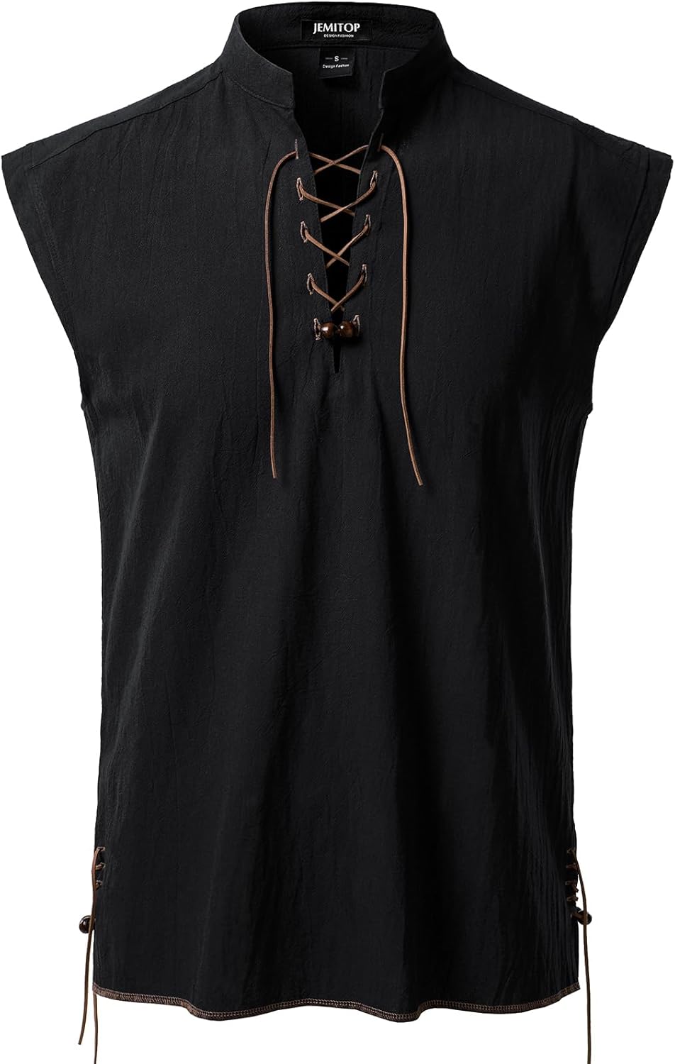 JEMITOP Men's Retro Pure Cotton Lace Up Sleeveless Shirts for Pirate Renaissance Medieval Viking Costume