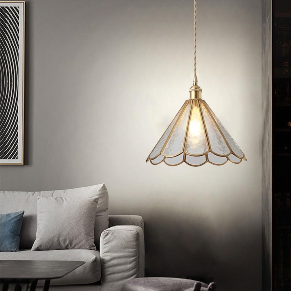 Japanese Brass Glass Pendant Light, Adjustable Height Pendant Lighting,Simple Farmhouse Pendant Light,Fixture for Kitchen Island Dining Room Over Table Bedroom Pendant Light