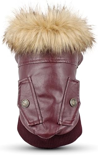 Chamarra impermeable Lesypet de cuero para perro, abrigo invernal para perros pequeños y medianos, rojo vino