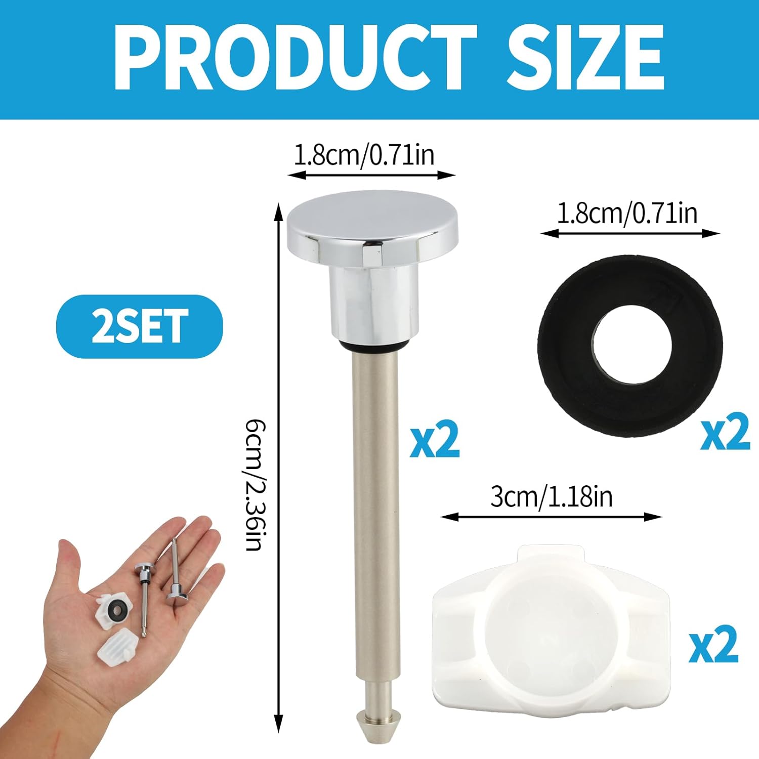 2 Sets Universal Tub Spout Diverter Repair Kit, Easy Install Leak-Proof Replacement Parts for Bathtub Faucets, Includes 2 Valve Stems, 2 Seals & 2 Diverter Gates (Polished Chrome)