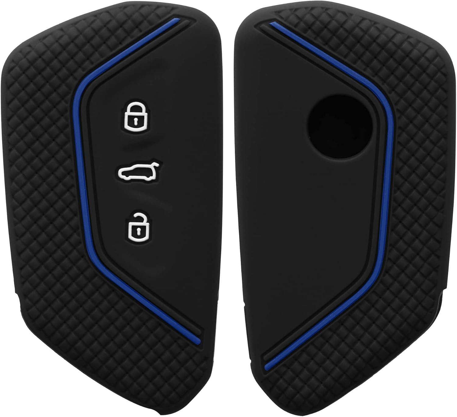 kwmobile Car Key Cover Compatible with VW Golf 8 3 Button Car Key Key Cover - Silicone Protective Car Key Fob Case - Black/Blue